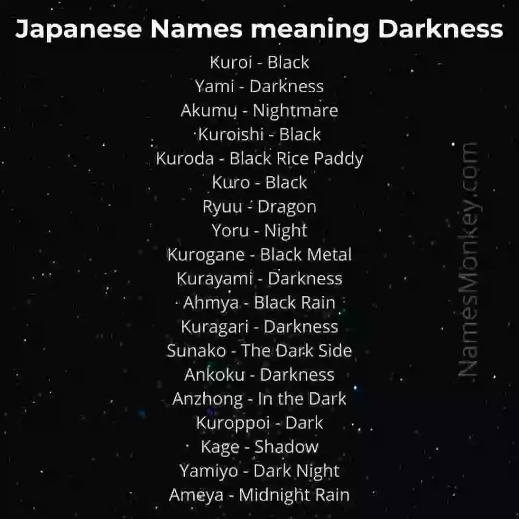 Japanese Names meaning Darkness